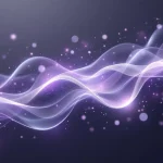 Abstract data visualization with purple and silver particles forming geometric shapes against dark background, suggesting analytics